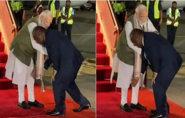 पापुआ न्यू गिनी पहुंचे PM मोदी, प्रधानमंत्री जेम्स मारापे ने पैर छूकर किया जोरदार स्वागत