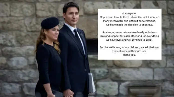 कनाडा के PM जस्टिन ट्रूडो 18 साल बाद पत्नी सोफी से हुए अलग, जानें क्या लिखा?